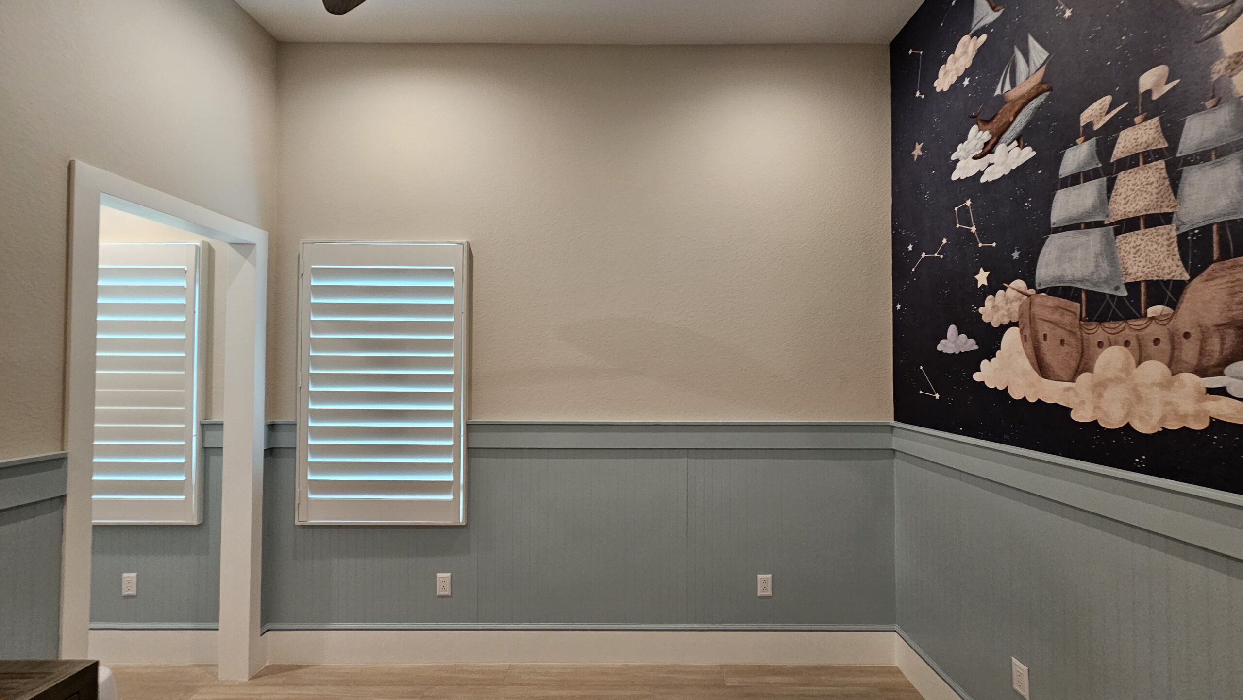 Nautical-Themed Baby Room: Wainscoting, Beadboard, and Functional Details