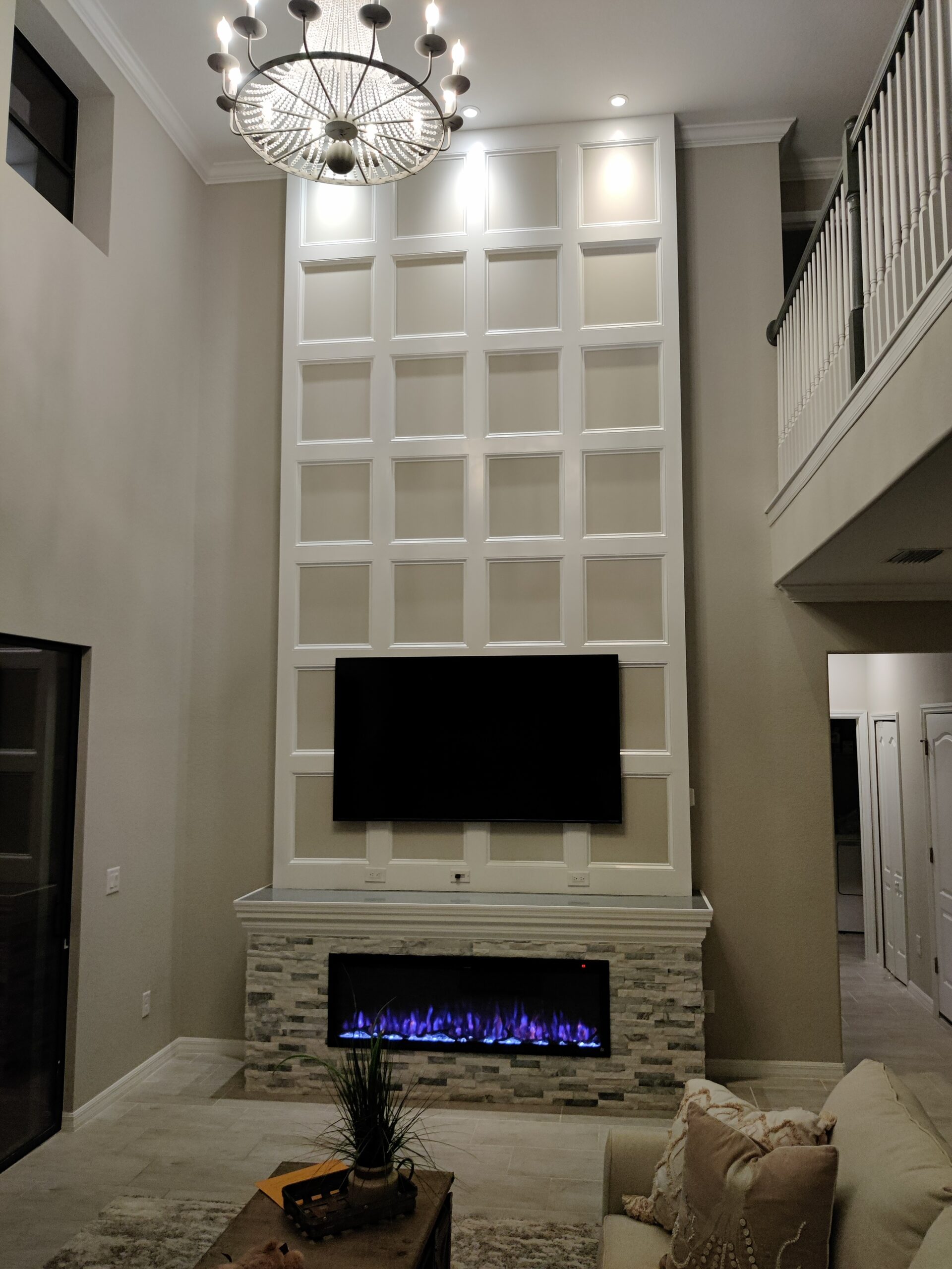 2-Story Media Wall: Wainscoting, Ledgerstone, and Custom Mantle